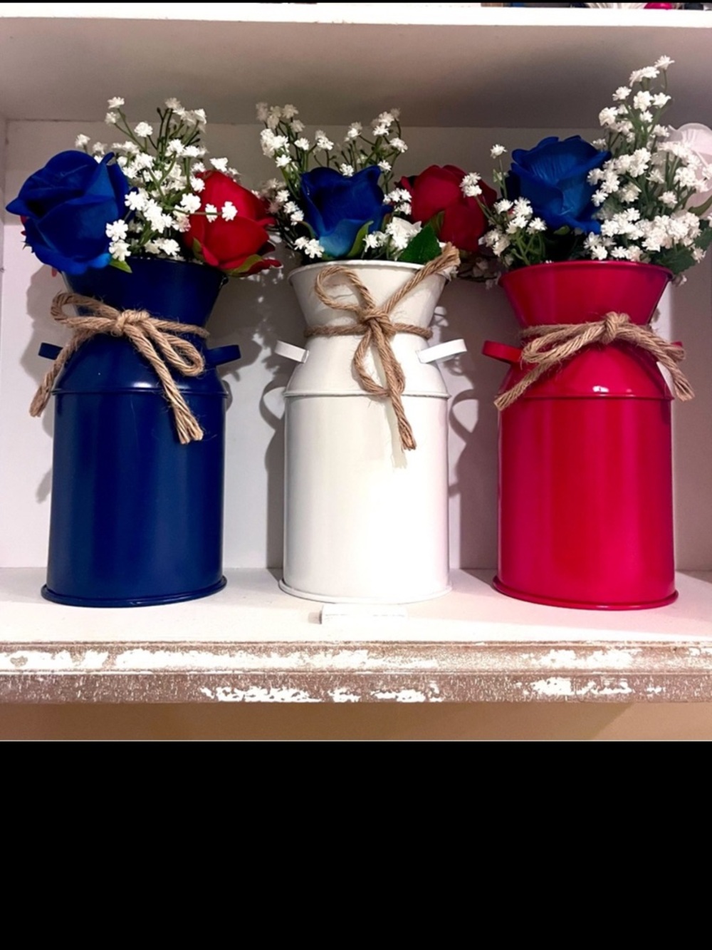 Patriotic jars with flowers